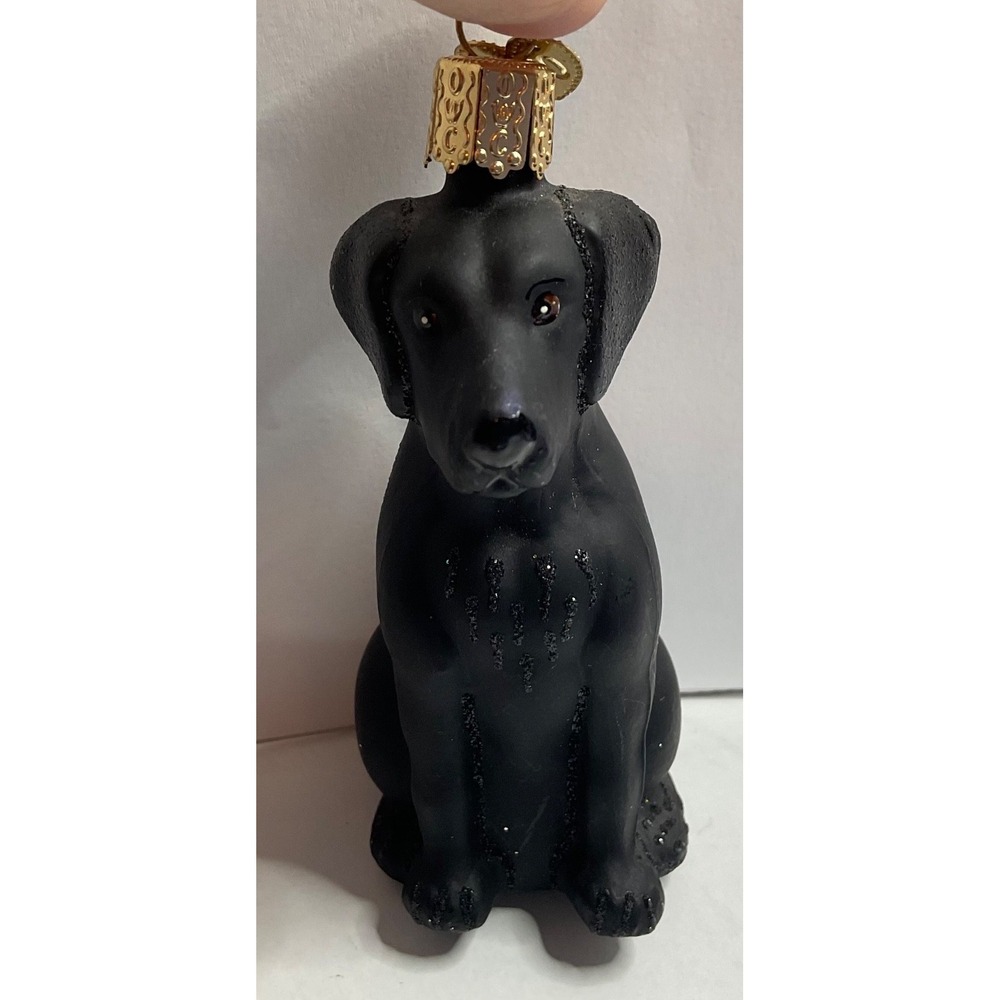Old WorldChristmas Glass-Blown Black Labrador Ornament#12385 Handpainted glitter